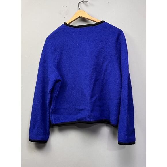 Appleseed's Cardigan Sweater Womens Petite Medium Blue Wool Embroidered - Picture 2 of 6